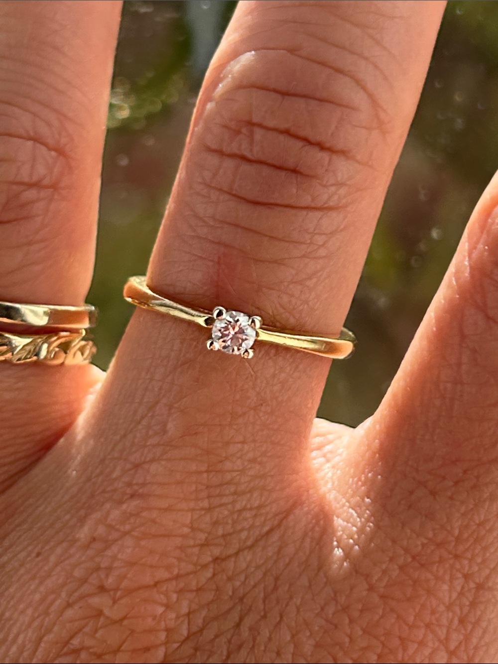 Gold Solitaire Diamond engagement hidden diamond One Love Ring - Women's Jewelry